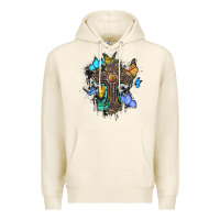Tofu cross with butterflies cowhide background Premium Hoodie - BarkalooDesign