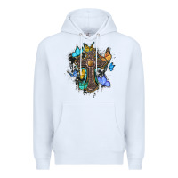 White cross with butterflies cowhide background Premium Hoodie - BarkalooDesign