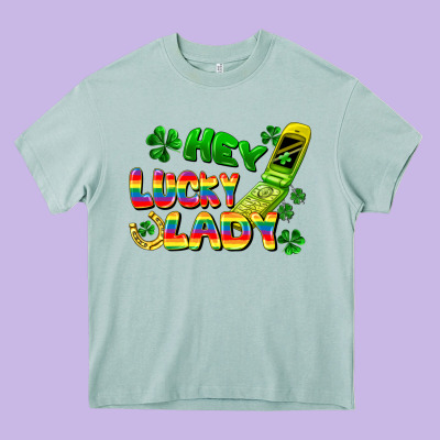 Hey Lucky Lady Flip Phone Heavy Core Tee Designed By Fadigitalartstudio