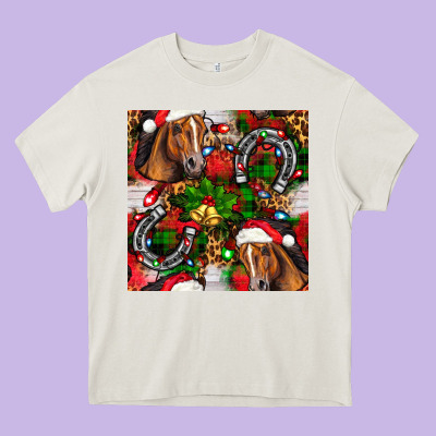 Christmas Horse Leopard Heavy Core Tee Designed By Fadigitalartstudio