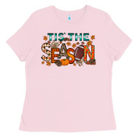 Bubblegum Pink tis the season football Ladies Tee - RacoonDesign