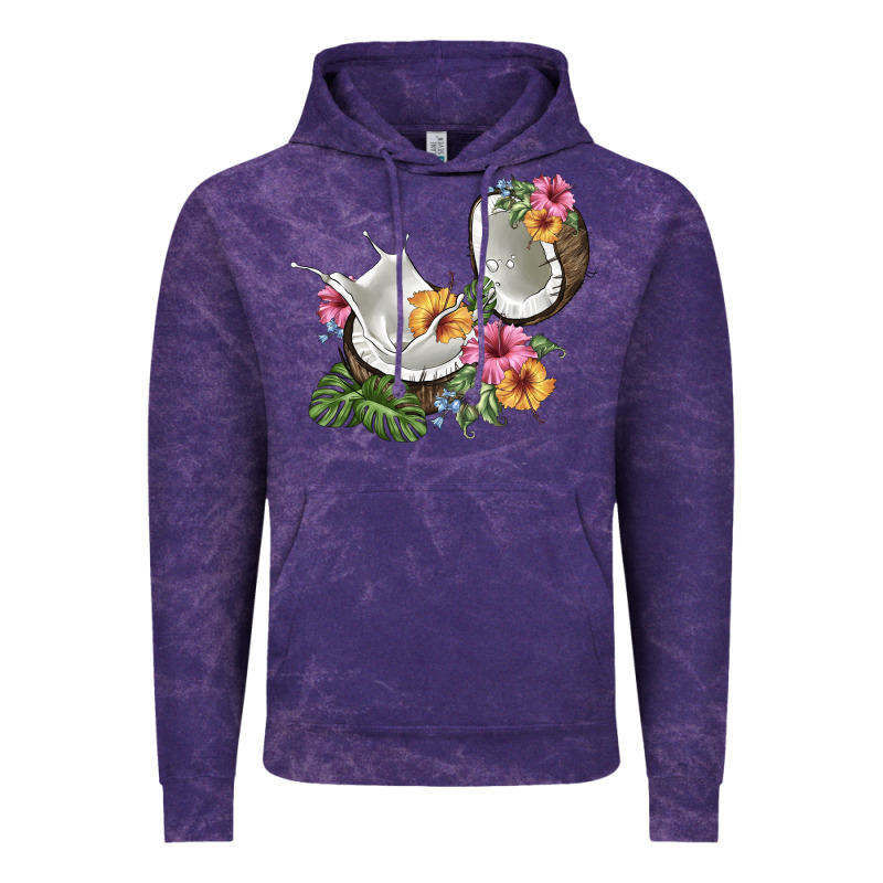 Coconut With Tropical Leavers And Flowers Vintage Hoodie by BarkalooDesign | Teevron