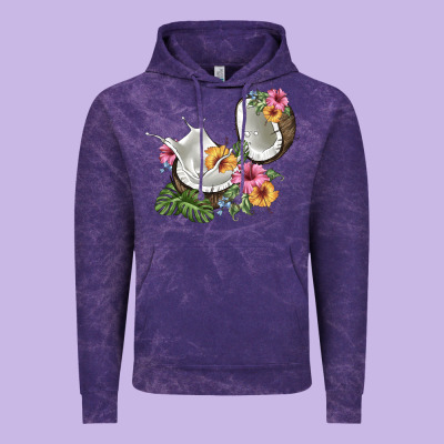 Coconut With Tropical Leavers And Flowers Vintage Hoodie Designed By Barkaloodesign