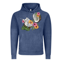 Vintage Denim coconut with tropical leavers and flowers Vintage Hoodie - BarkalooDesign