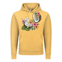 Vintage Mustard coconut with tropical leavers and flowers Vintage Hoodie - BarkalooDesign