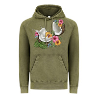Vintage Olive coconut with tropical leavers and flowers Vintage Hoodie - BarkalooDesign