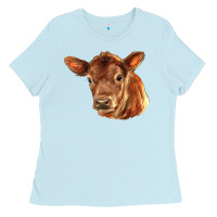 Baby Blue red angus calf face Ladies Tee - LillyAllenDesigns