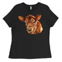 Black red angus calf face Ladies Tee - LillyAllenDesigns