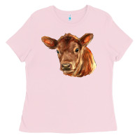 Bubblegum Pink red angus calf face Ladies Tee - LillyAllenDesigns