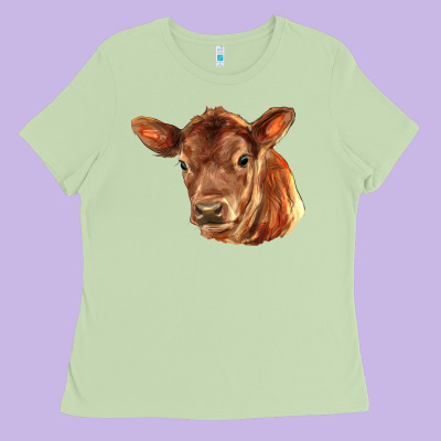 Red Angus Calf Face Ladies Tee Designed By Lillyallendesigns