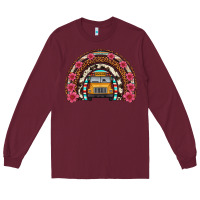 Burgundy school bus leopard cowhide rainbow Long Sleeve Tee - Artiststas