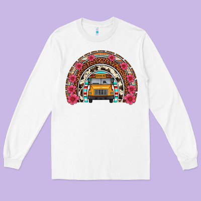 School Bus Leopard Cowhide Rainbow Long Sleeve Tee Designed By Artiststas