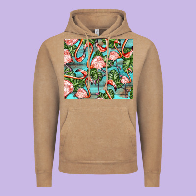 Flamingos With Leaves Vintage Hoodie Designed By Barkaloodesign