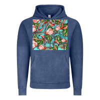 Vintage Denim flamingos with leaves Vintage Hoodie - BarkalooDesign