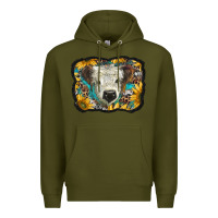 Army Green white scottish calf with sunflowers western  background Premium Hoodie - BarkalooDesign