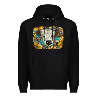 Black white scottish calf with sunflowers western  background Premium Hoodie - BarkalooDesign