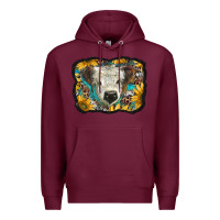 Burgundy white scottish calf with sunflowers western  background Premium Hoodie - BarkalooDesign