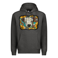 Charcoal Heather white scottish calf with sunflowers western  background Premium Hoodie - BarkalooDesign