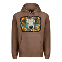 Chestnut white scottish calf with sunflowers western  background Premium Hoodie - BarkalooDesign