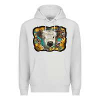Dove Grey white scottish calf with sunflowers western  background Premium Hoodie - BarkalooDesign