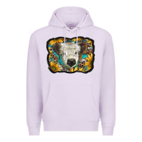 Lilac white scottish calf with sunflowers western  background Premium Hoodie - BarkalooDesign