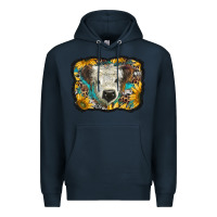 Navy white scottish calf with sunflowers western  background Premium Hoodie - BarkalooDesign
