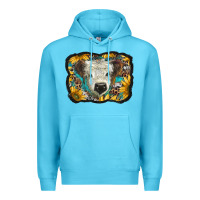 Ocean Blue white scottish calf with sunflowers western  background Premium Hoodie - BarkalooDesign