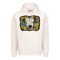 Pale Pink white scottish calf with sunflowers western  background Premium Hoodie - BarkalooDesign