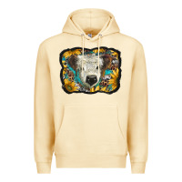 Pina Colada white scottish calf with sunflowers western  background Premium Hoodie - BarkalooDesign