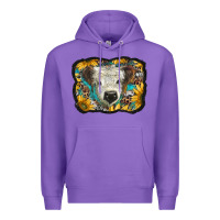 Purple white scottish calf with sunflowers western  background Premium Hoodie - BarkalooDesign