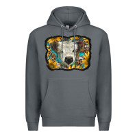 Rock white scottish calf with sunflowers western  background Premium Hoodie - BarkalooDesign