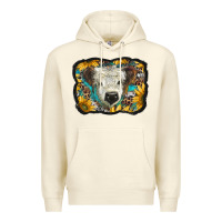 Sandshell white scottish calf with sunflowers western  background Premium Hoodie - BarkalooDesign