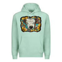 Seafoam white scottish calf with sunflowers western  background Premium Hoodie - BarkalooDesign