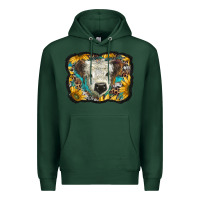 Sports Green white scottish calf with sunflowers western  background Premium Hoodie - BarkalooDesign