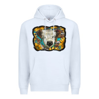 White white scottish calf with sunflowers western  background Premium Hoodie - BarkalooDesign