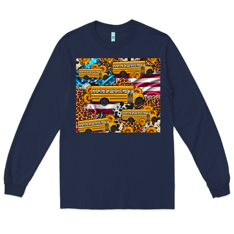 School Bus American Flag Sunflower Cowhide Leopard Long Sleeve Tee by Artiststas | Teevron