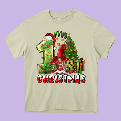 First Christmas Heavy Core Tee Designed By Fadigitalartstudio