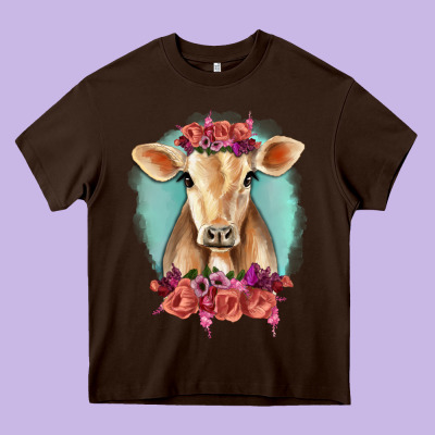 Floral Cow Heavy Core Tee Designed By Ranaportraitstore