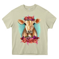 Mossy Floral Cow Heavy Core Tee - RanaPortraitStore