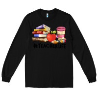 Black teacher life with books  pen and coffee Long Sleeve Tee - Artiststas