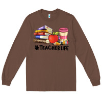 Chestnut teacher life with books  pen and coffee Long Sleeve Tee - Artiststas