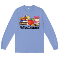 Colony Blue teacher life with books  pen and coffee Long Sleeve Tee - Artiststas