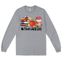 Heather Grey teacher life with books  pen and coffee Long Sleeve Tee - Artiststas