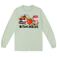 Matcha teacher life with books  pen and coffee Long Sleeve Tee - Artiststas