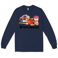 Navy teacher life with books  pen and coffee Long Sleeve Tee - Artiststas