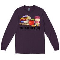 Plum teacher life with books  pen and coffee Long Sleeve Tee - Artiststas