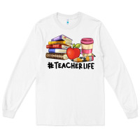White teacher life with books  pen and coffee Long Sleeve Tee - Artiststas