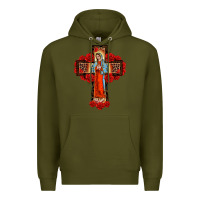Army Green lady of guadalupe rose cross, Premium Hoodie - BarkalooDesign
