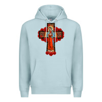 Blue Mist lady of guadalupe rose cross, Premium Hoodie - BarkalooDesign
