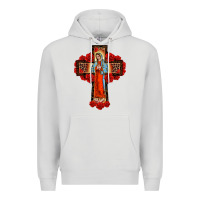 Dove Grey lady of guadalupe rose cross, Premium Hoodie - BarkalooDesign